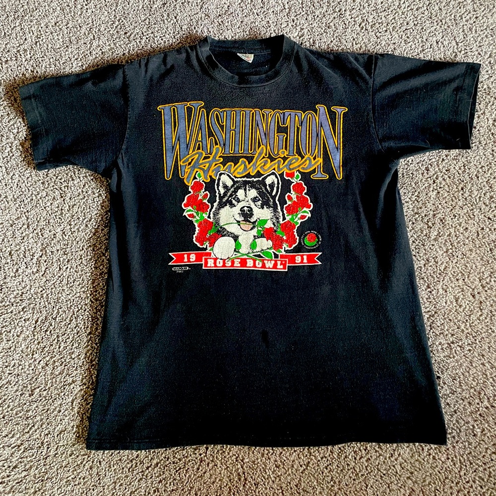 Vintage 1991 Washington Huskies Rose Bowl Single Stitch Shirt